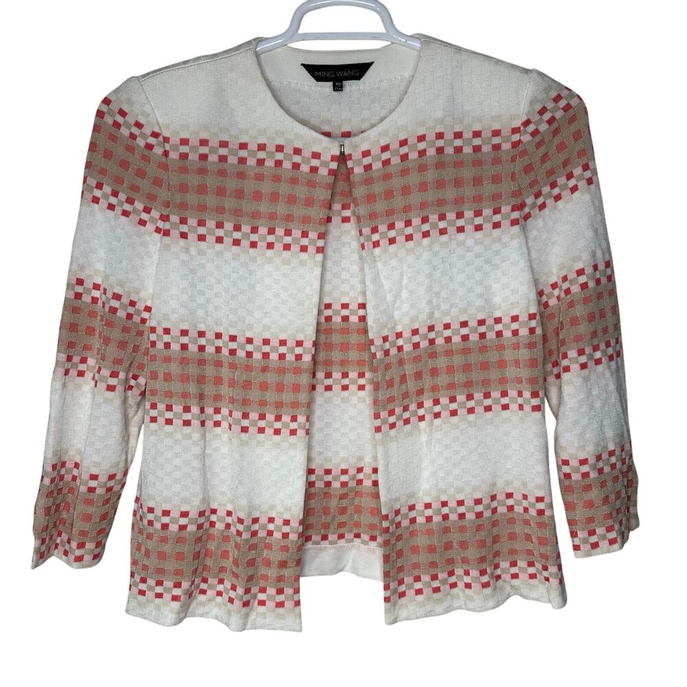 Ming Wang women's XS Sweater Blazer White Pink Checkered GUC